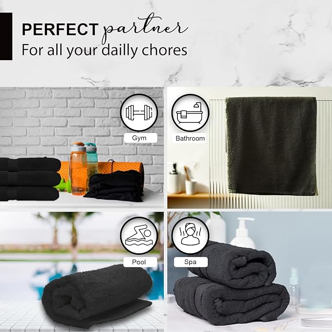 KAHAF COLLECTION 100% Cotton Bath Towels, 24x48 Pack of 6 Towels, Quick Dry, Highly Absorbent, Soft Feel Towel, Gym, Spa, Bathroom, Shower, Pool, Luxury Soft Towels (Grey, 24x48-6 Pack)
