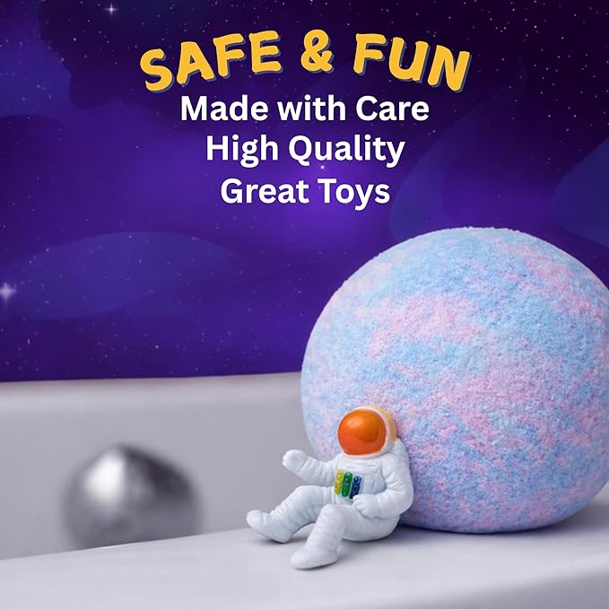 EvolutionUSA 6 Space Bath Bombs for Boys & Girls - Planet Bath Bombs Toy Inside, Organic Childrens Bathbomb Set, Cosmic Bath Fizzers, Kid Bath Bomb Gift for Valentines, Birthday, Christmas, Easter