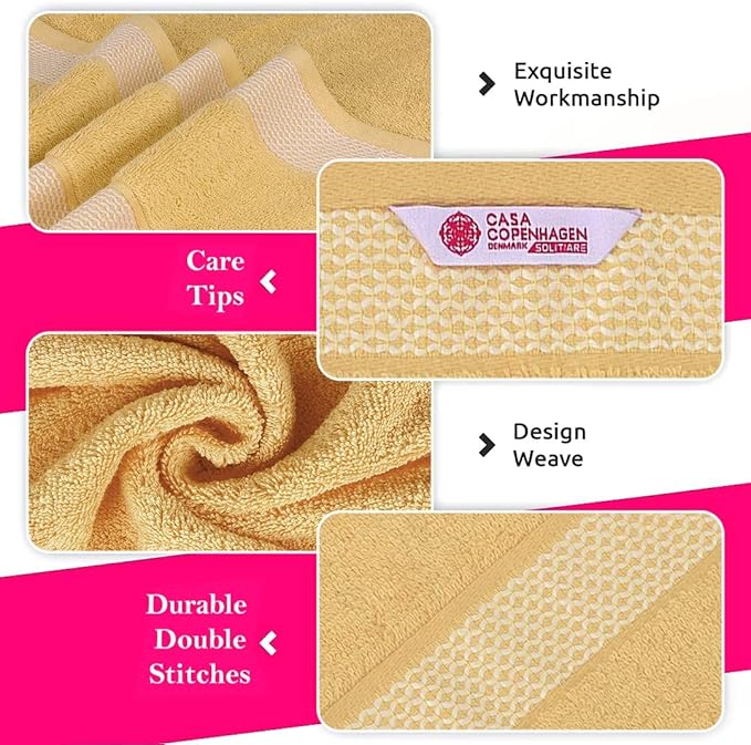 CASA COPENHAGEN Solitaire 6Pcs 100% Egyptian Cotton Large Designer Towels Gift Set- Beige, 600GSM, 2Bath 2Hand 2Washcloths, Bath Towels for Bathroom Set for Women & Men