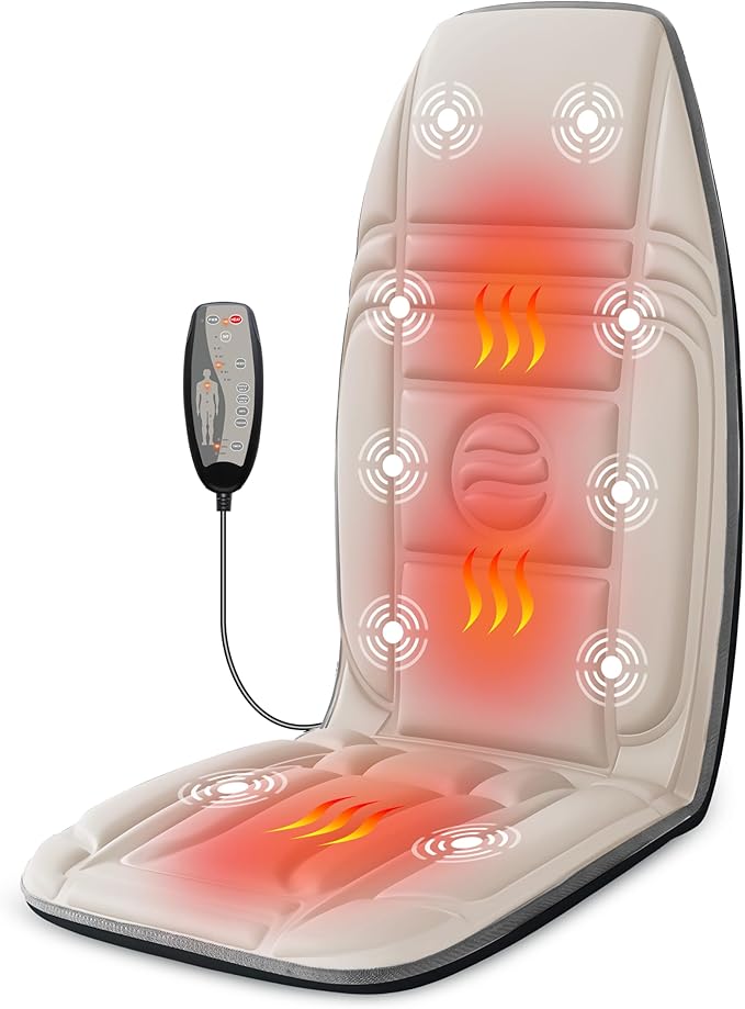Heycool Vibration Back Massager with Heat, Massage Chair Pad with 10 Vibration Motors & 2 Heating Levels, Chair Massager for Recliner, Sofa, Beige