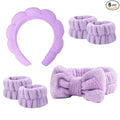 6 Pcs Elastic Microfiber Spa Headband Set for Women - Makeup, Skincare, Face Wash Wristbands, Beauty (Purple)