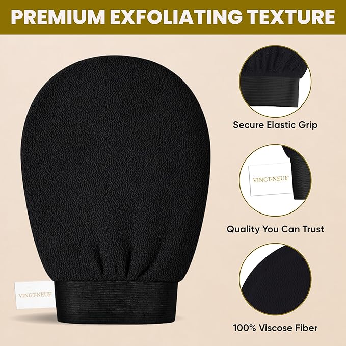 Premium Exfoliating Gloves for Shower 1Pc, 100% Viscose Deep Exfoliating Body Scrubber, Dead Skin Remover, Washcloth Body Exfoliator Scrubber for Self-Tan Removal, Smooth & Renewed Skin