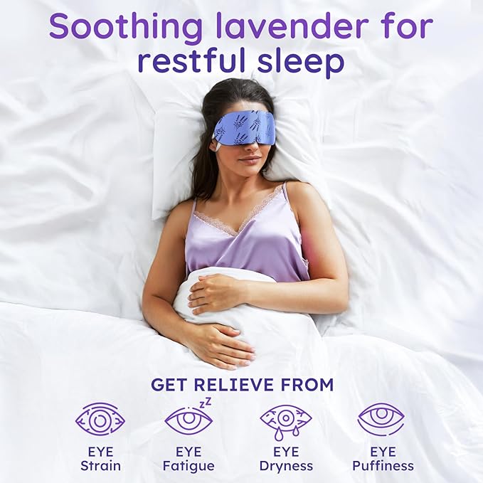 16 Pack Lavender Steam Eye Mask for Dryness, Puffiness, Relaxation, Heated Eye Mask for Sleep & Travel, Self-Heating & Disposable Warm Compress, Travel Essentials, Relaxation Gifts for Women - PAC2