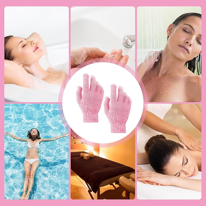 Sibba 2Pcs Exfoliating Wash Gloves Dual Texture Bath Gloves for Shower Body Scrub Exfoliating Mitt Dead Skin Remover Exfoliator Mitten Natural Body Loofah Washcloth (2pcs Pink)