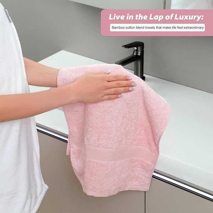 Aibaser Hand Towels-16x30inch - Lightweight and Highly Absorbent Hand Towels for Bathroom, Travel, Gym, Shower and Spa (Pink)