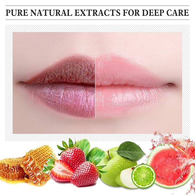 4 PCS Honey Lip Balm Pot, Honey & Strawberry & Watermelon & Apple Lime Lip Mask, Reduces Lines, Hydrate & Moisturizing Skin Care, Prevention Dry Cracked Lips Repair Treatment