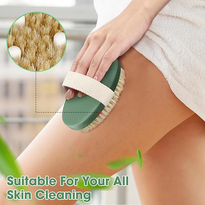 Gejoy 10 Pcs Dry Brushing Body Brush for Lymphatic Drainage Exfoliating Brush with Massage Nodule Dry Skin Body Scrubber Cellulite Shower Circulation Dead Exfoliator (4.92 x 2.56 Inches,Sage Green)