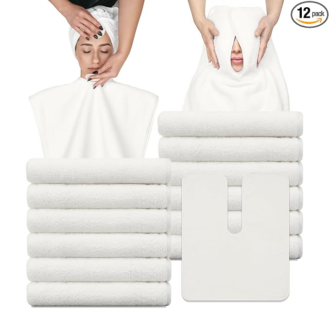 MAYOKEN® 12PCS U-Shaped Microfiber Facial Towels for Estheticians, Ultra-Soft & Absorbent Spa Towels for Massage, Facial Steam & Skincare (Warm Yellowish White)