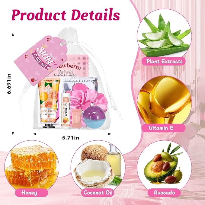 80PCS Spa Party Supplies for Girls, Include Facial Masks, Lip Balm, Hand Cream, Under Eye Patches, Lip Mask, Foot Bath Bombs, Compressed Towels, Sleepover and Spa Birthday Party Supplies for Girls
