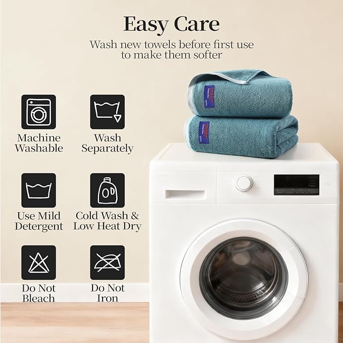 REDKISS 6 Piece Luxury Bath Towel Set, 2 Bath Towels, 2 Hand Towels, 2 Washcloths, 100% Cotton Ultra Soft Highly Absorbent Quick Dry Towels for Bathroom, Gym, Spa, Hotel, Sky Blue