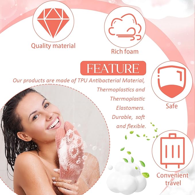 Karenhi 2 Pcs Honeycomb Exfoliating Glove Set Exfoliating Bath Mitt Honeycomb Face and Body Scrubber Shower Mitt for Cleaning Body Shower Face Skin Beauty Spa, Quick Drying(Pink)