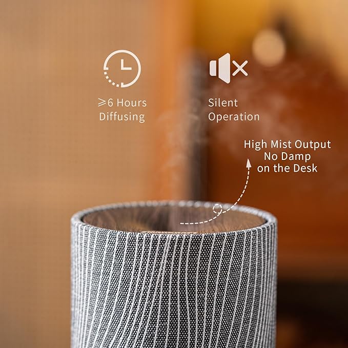 Essential Oil Diffuser 7 fl oz 200ml with Fabric Cover and Night Lamp | Ultrasonic Aroma Diffuser | Humidifier w Lights | Room Decor | Small Humidifier for Bedroom | Gift (Dark Brown)