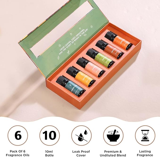 Folkulture Autumn Essential Oils Set | 6 Cozy Fragrance Oils for Diffusers | Pumpkin Spice & Warm Fall Scents | Aromatherapy Oils for Relaxation, Home & Self-Care