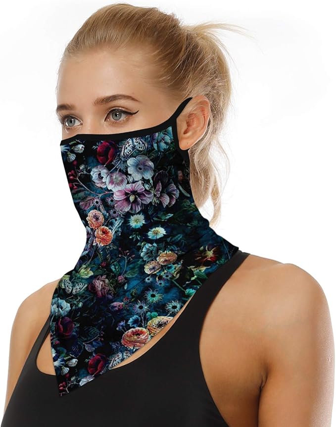 YAYOUREL Neck Gaiter Face Mask Bandanas for Men Women UV Face Scarf Cover Ear Loop Hole Facemask for Fishing Running Cycling