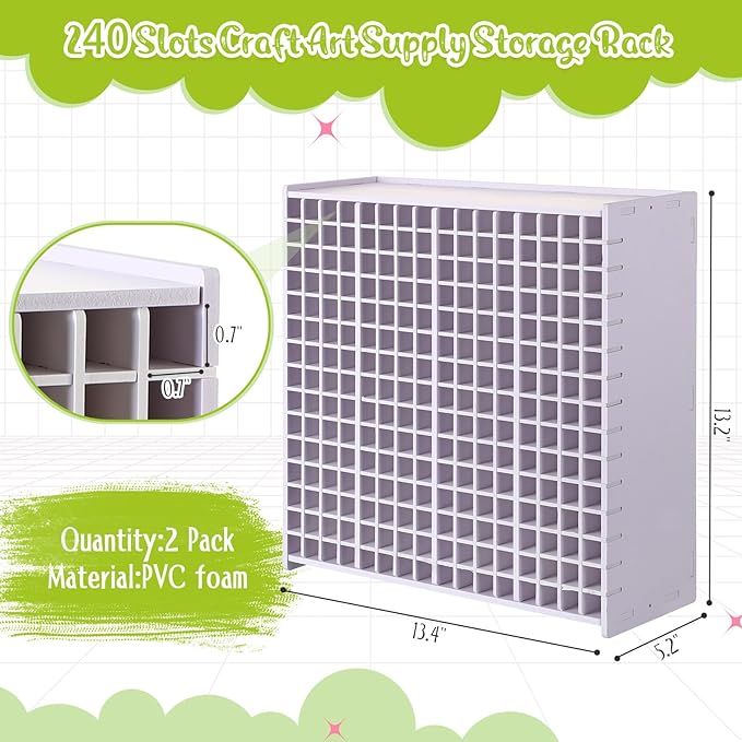2 Pack Marker Storage Organizer, 480 Slots Total Art Supply Holder for Desk, Marker Rack with Removable Dividers for Colored Pencils & Paint Brushes (13.4 x 13.2 x 5.2")