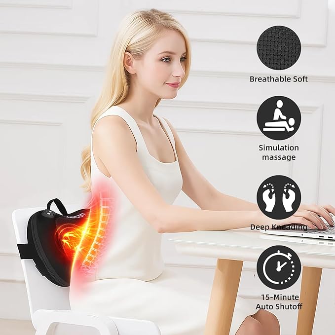 LEERCON Shiatsu Back Massager for Pain Relief Deep Tissue, with Heat Cordless Portable Back and Neck Massager, 3D Kneading Lower Back Electric Massage Pillow for Holiday Gifts for Men Women