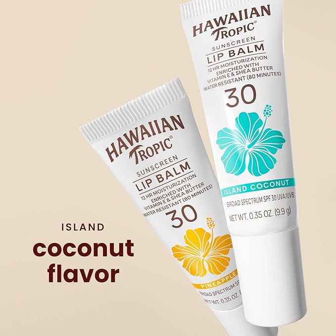 Hawaiian Tropic Lip Sunscreen SPF 30, Island Coconut | SPF Lip Balm, Beach Essentials, Travel Size Sunscreen for Lips, 0.3 oz