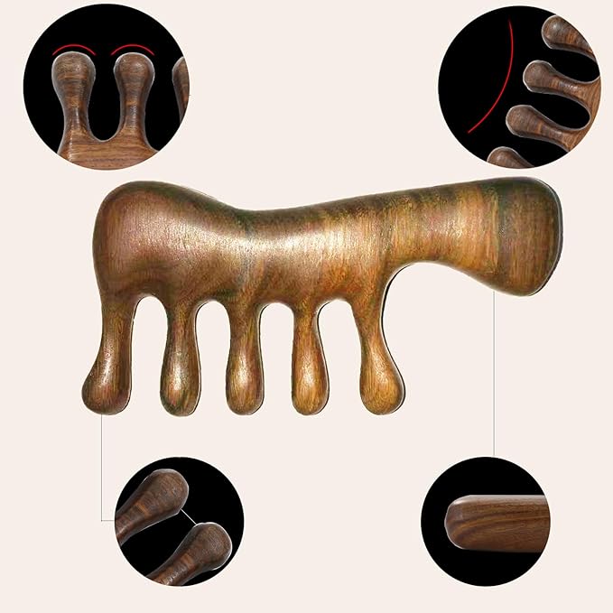 OULIGET Wood Gua Sha Massage Tools Set,Scraping Scalp Massage Comb,Natural Wooden Gua Sha Tool,Scraping Tool. (Handle Wooden Comb)