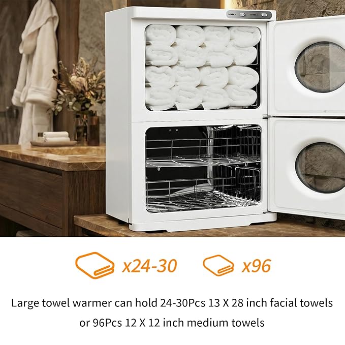 46L Hot Towel Warmer, Large Capacity Spa Towel Warmer with Double Cabinets, Professional Towel Warmer Cabinet with Clip & 4 Racks for Salon, Barber Shop, Massage, Facial