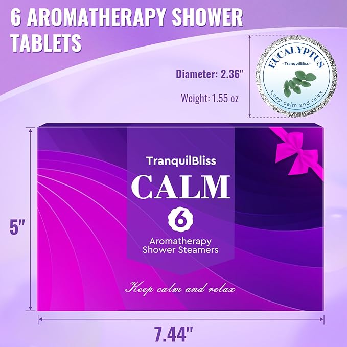 TranquilBliss Shower Steamers, Shower Bombs with Natural Fragrance, Self Care& Relaxation, Mother's Day, Christmas Birthday for Women and Mom, Individually Packaged, Purple Set 2 Packs（12 Tablets）