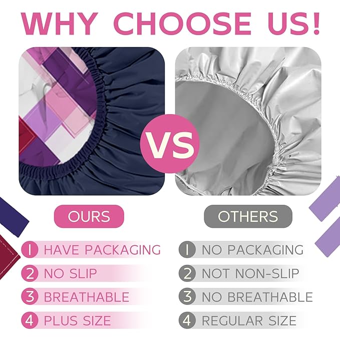 Years calm Waterproof Shower Cap for Women - Double-Layer Reusable Bath Cap with Elastic Band for Long/Short/Curly/Braids Hair, Washable & Travel-Friendly, Fit for Shower, Spa (Geometric Shower Cap)