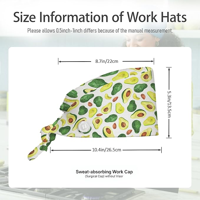 2 Pcs Working Cap with Sweatband for Women Men, Adjustable Cleaning Working Hats, Nurse Surgical Caps