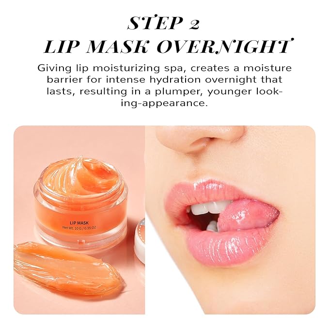ANAI RUI Lip Scrub & Mask Set, Lip Scrubber Exfoliator, Lip Sugar Scrub, Lip Sleeping Mask, Moisturizering for Dry, Chapped, Dark Lips, Overnight Lip Mask, Peach, Mothers Day Gifts