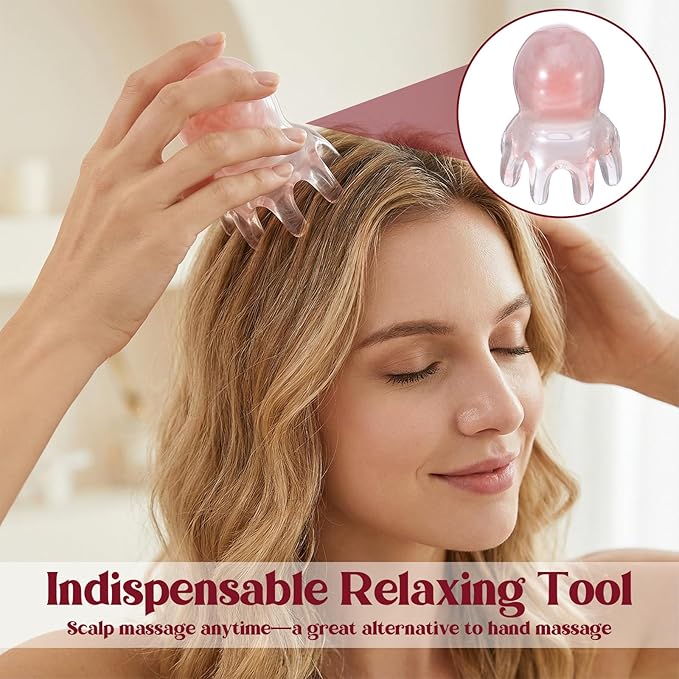 2 Pcs Head Massage Tools Cute Hair Massage Comb 8 Foot Acupuncture Points Portable Manual Scraper for Home Office Gua Sha Body Massager Tool for Head Hair Body Relaxation Pink Storage Bag