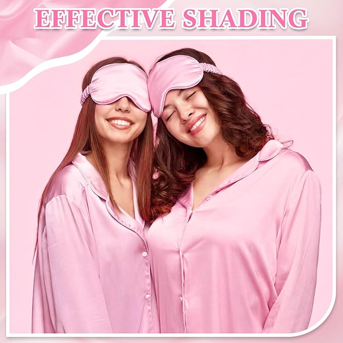 Cutecrop 12 Pcs Silk Sleep Masks Soft Satin Eye Masks with Adjustable Elastic Strap for Sleeping Comfortable Blindfold Eyeshade for Women Men Nap Night Travel Gifts (Pink)
