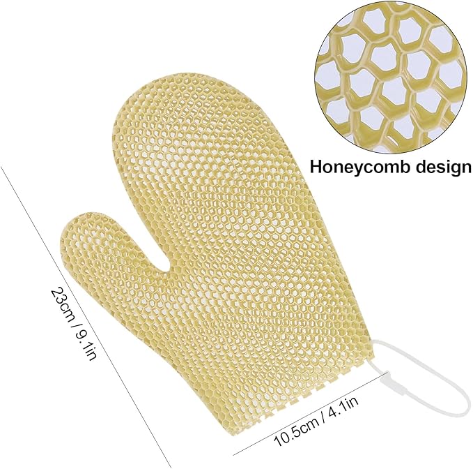 Honeycomb Exfoliating Bath Gloves - Microfiber for Enhanced Blood Circulation & Soft, Smooth Skin for All Skin Types (Yellow - Glove)
