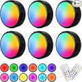 ILYXY LED Puck Lights with Remote, 6 Pack Under Cabinet Lighting, Battery Operated Push Light, Dimmable & Color Changing Tap Lights, Stick-On, Shiny Black