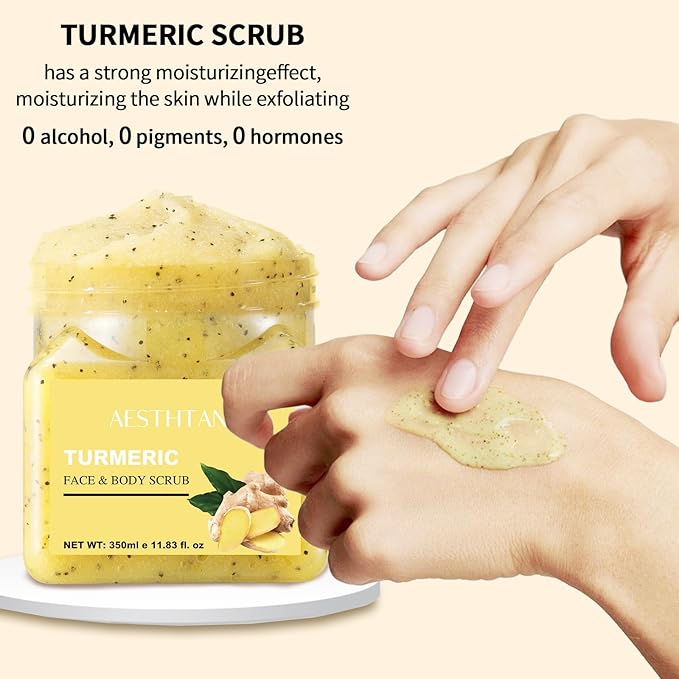 Turmeric Body Scrub &Avocado Face & Body ScrubMoisturizing and Exfoliating Body, Face, Hand, Foot Scrub,Deep Cleansing 350ml (350ml, turmeric)