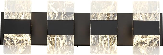 Modern LED Bathroom Light Fixtures Dimmable 4-Light Black Vanity Light, 5CCT Adjustable Lighting Fixture Vanity Lights Over Mirror, Smoked Acrylic LED Vanity Lights for Bathroom