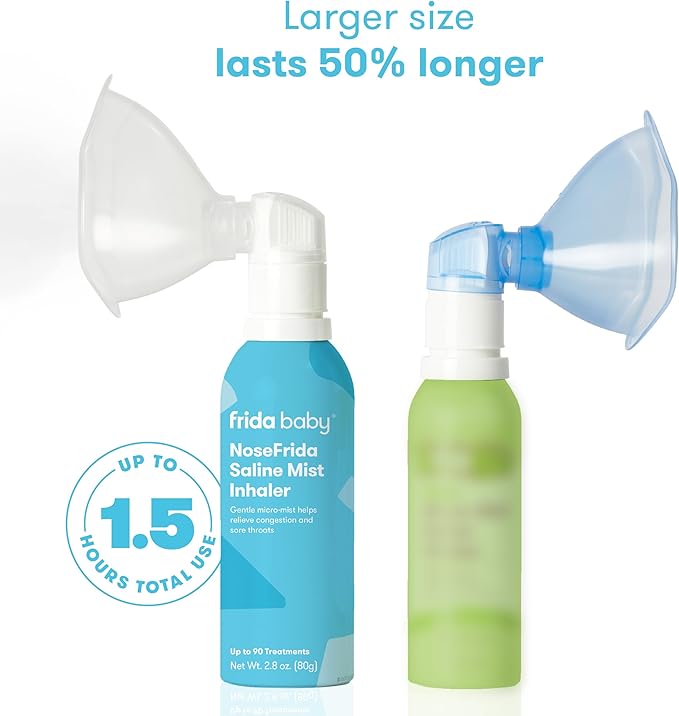Frida Baby NoseFrida Saline Mist Nasal Inhaler, Decongestant Spray for Congestion & Allergy Relief for Babies + Kids, Nasal Saline Spray, Soothes Stuffy Nose & Sore Throat, Includes Mask (Pack of 2)
