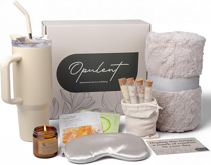 Opulent Luxury Self Care Gifts for Women - Hug in a Box Comfort Care Package - Spa Mothers Day Gift Set with 40 oz Tumbler & Cozy Blanket - Ideal for Thinking of You, Birthday, Sympathy & Corporate