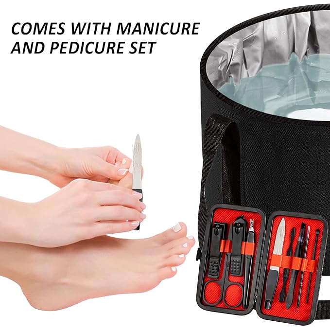 Foot Bath Basin 30L Collapsible Bucket, Portable Foot Soak Tub Feet Soaking Bucket for Outdoor Travel, Camping, Fishing（Black)
