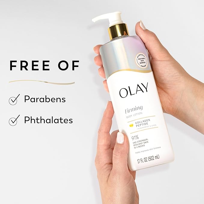 Olay Body Lotion for Women, Firming with Collagen Peptides Serum, Visibly Firmer Skin, 24hr Moisture & Hydration, Fast Absorbing Formula, Vitamin B3 Complex, For All Skin Types, 17 fl oz (Pack of 6)