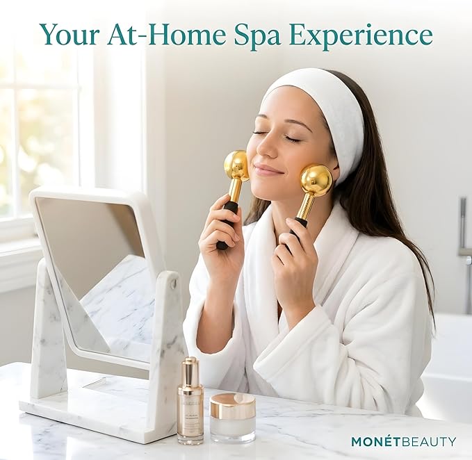MonétBeauty Stainless Steel Ice Globes for Facials (Gold Black Handle), Durable Cryo Globes Instantly Reduce Puffiness, Tighten Pores & Sinus Relief, Face Globes Facial Massages & Daily Beauty Routine
