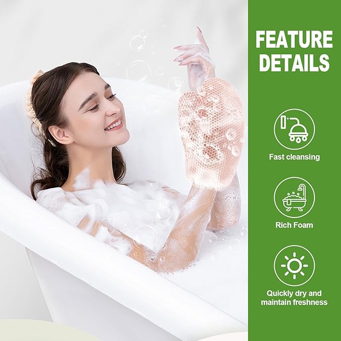 Exfoliating Glove Bath Mitt -Exfoliating Gloves for Shower, Body Scrubber for Deep Cleansing, Quick Drying Bath Gloves (Pink)