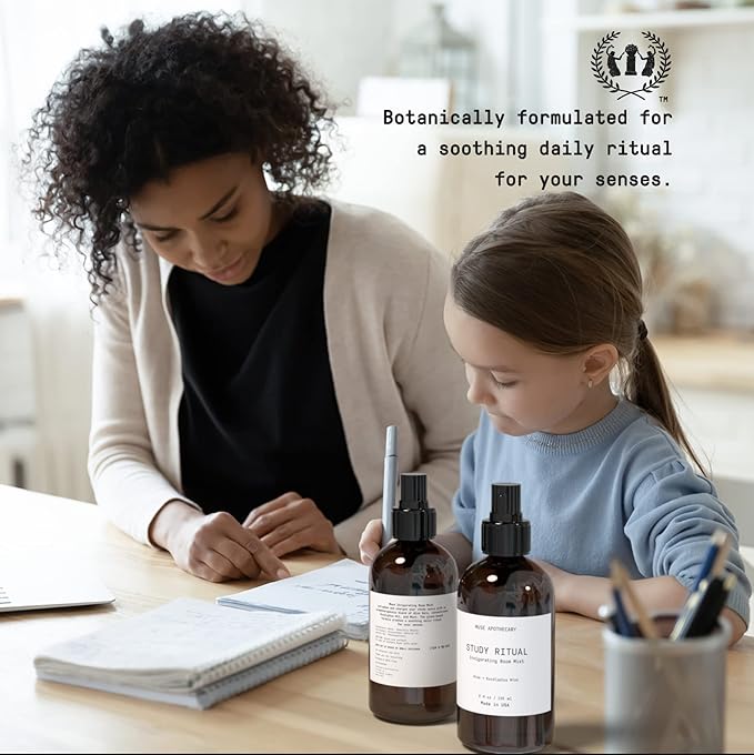 Muse Apothecary Study Ritual - Aromatic and Invigorating Room Mist, 4 oz, Infused with Natural Essential Oils - Aloe + Eucalyptus Mint, 2 Pack