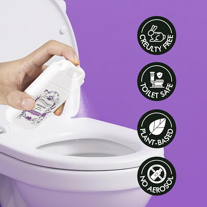 Travel Size Toilet Spray, 2 Pack Air Freshener Spray for Bathroom Deodorizer, Travel Essentials Variety with Removable Hook - Lavender Scent