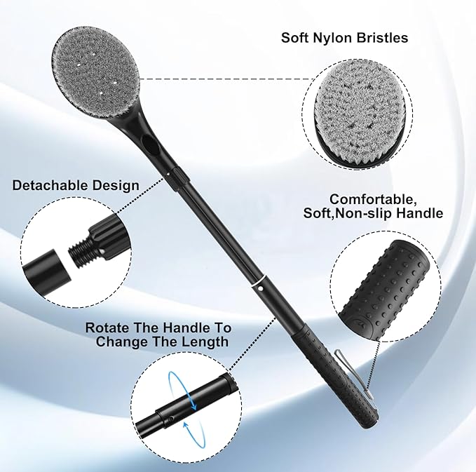 Gobiteli Back Scrubber for Shower,25" Long Handle Shower Brush for Body Exfoliator and Deep Clean,Back Brush for Shower for Men,Women and Elderly