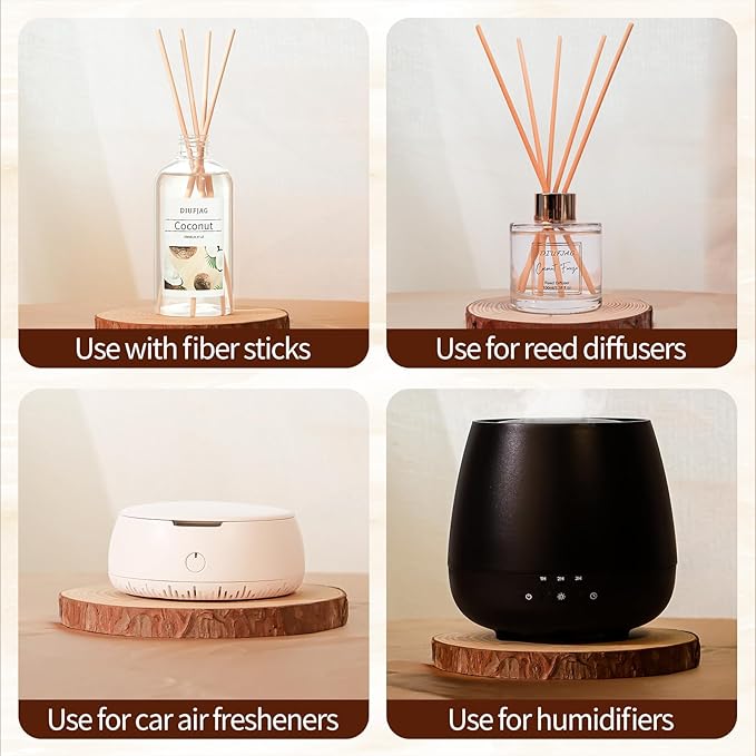Coconut Diffuser with 10 Fiber Sticks, 200mlDiffusers for Home Essentials Bathroom,Last up to 60 Days