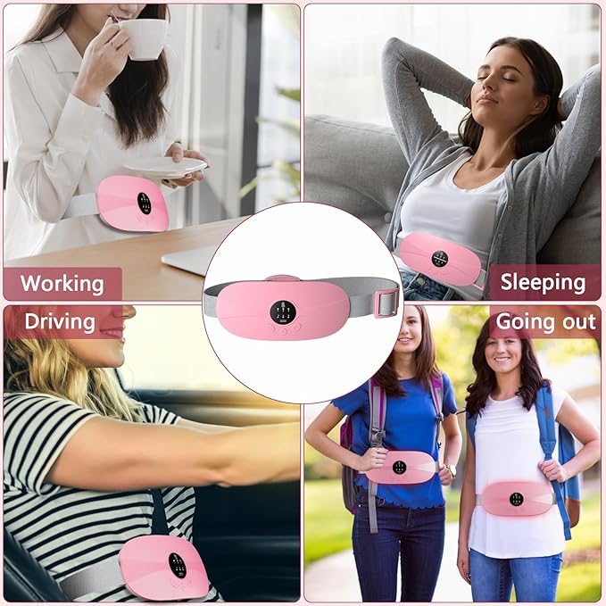 HOTBAG Heating Pad for Period Cramps Portable Cordless 3S Fast Period Heating Pad Cramp Relief with 3 Heat Levels and 3 Massage Modes Menstrual Electric Waist Wrap Belt for Pain Relief Gifts for Her