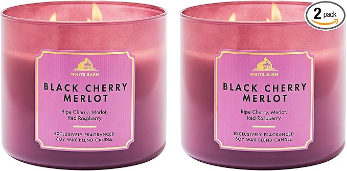 Bath & Body Works Black Cherry Merlot 3-Wick Candle - Scented Candle for At-Home Use - Long-Lasting, Room-Filling Fragrance - High Fragrance Oil Concentration - Soy Wax Blend - 2-Pack