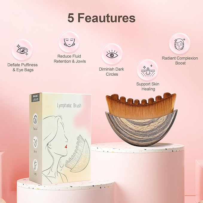 2 PCS Lymphatic Contour Face Brush, Manual Lymphatic Drainage Massager, Natural Makeup Brushes with Durable Soft Bristles, Hypoallergenic Ergonomic Facial Cleansing Brush for Sculpting