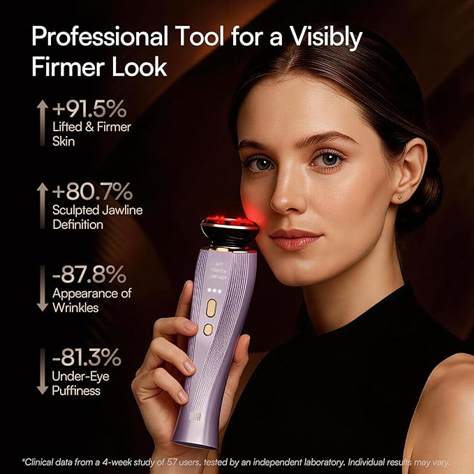 INIA Flare 3-in-1 Microcurrent Facial Device Red Light Therapy for Face and Neck Massager Tool with Heat & Vibration for Skincare Puffiness, Firming, Smoothing