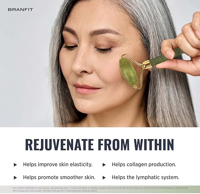 Gua Sha Massage Tool Jade Roller Skin Care Kit by Branfit, 100% Natural Jade Roller Beauty Product for Anti-Aging & Anti-Wrinkle Treatment, Massager Wand for Neck and Puffy Eye Area