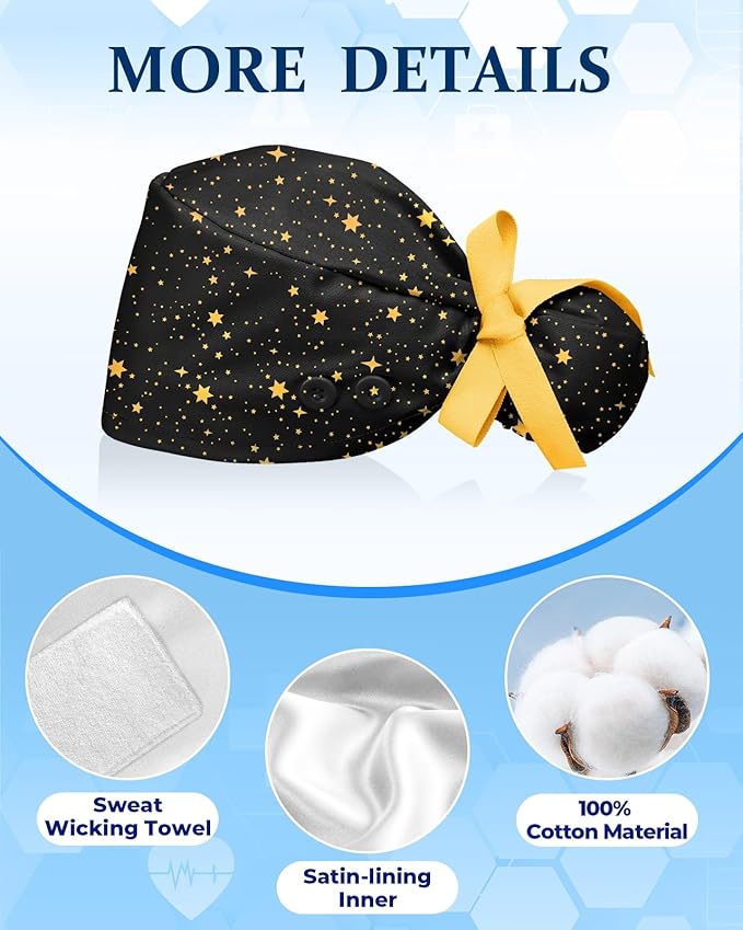 Plifal 100% Cotton Scrub Cap with Buttons-Nurse Cap with Sweatband for Women, Adjustable Working Hat,Satin Lined or Unlined
