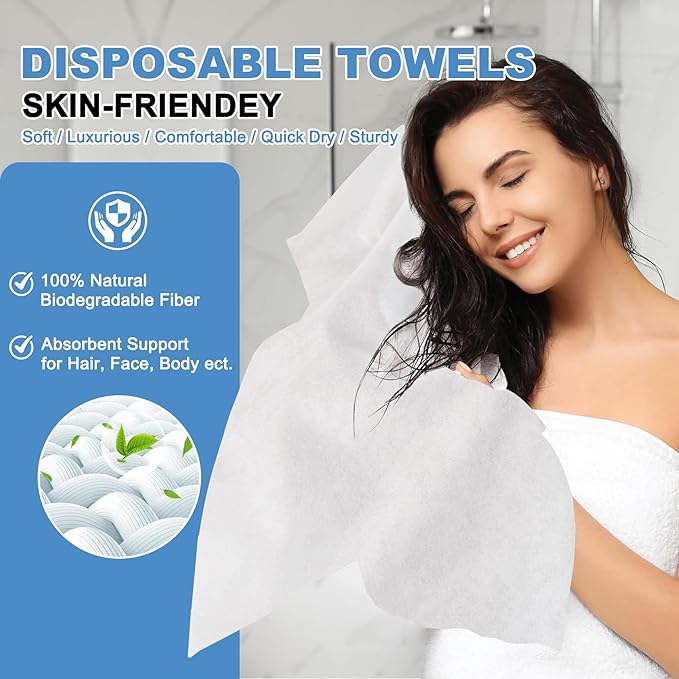 Disposable Hair Drying Towel 32"x16", Ultra Absorbent & Soft Disposable Body Towels, Single-Use Cleaning Towels, Suitable for Home, Salon, Travel, Comping, Gym, Pet - 20 Count Bulk